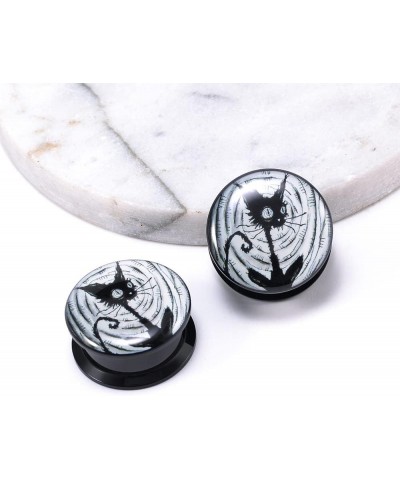 1 Pair Acrylic Solid Screw On Ear Plugs Tunnels Resin Allergy Free Stretcher Egyptian Cat Goddess Egypt Mythology Color Drawi...