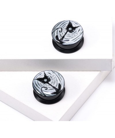 1 Pair Acrylic Solid Screw On Ear Plugs Tunnels Resin Allergy Free Stretcher Egyptian Cat Goddess Egypt Mythology Color Drawi...