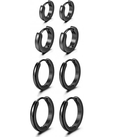 4Pairs Black Huggie Earrings for Women Men, Stainless Steel Hypoallergenic Hoop Earrings Jewelry Set (7mm-14mm) $8.31 Earrings