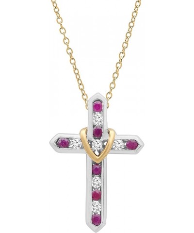 Round Gemstone & White Sapphire Ladies Heart And Cross Pendant (Gold Chain Included), Available in Various Gemstones in 10K/1...