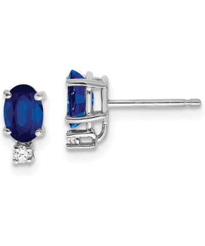 Solid 14k White Gold 6x4mm Oval Sapphire Blue September Gemstone Diamond Studs Earrings - 9mm x 4mm (.04 cttw.) $146.88 Earrings