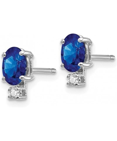 Solid 14k White Gold 6x4mm Oval Sapphire Blue September Gemstone Diamond Studs Earrings - 9mm x 4mm (.04 cttw.) $146.88 Earrings