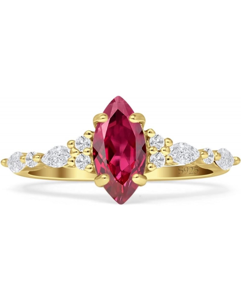 Art Deco Marquise Shaped Vintage Style Cubic Zirconia Wedding Engagement Ring Solid 925 Sterling Silver Gift For Women Ruby C...