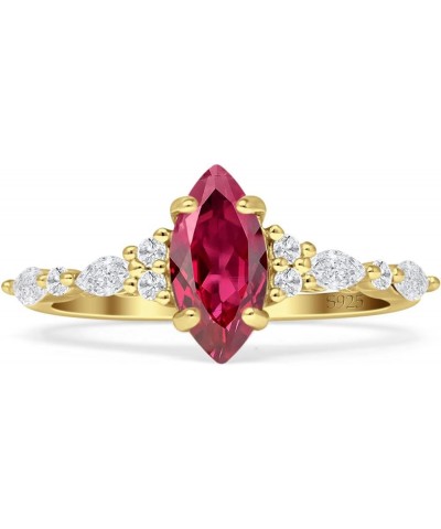 Art Deco Marquise Shaped Vintage Style Cubic Zirconia Wedding Engagement Ring Solid 925 Sterling Silver Gift For Women Ruby C...