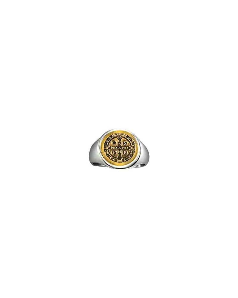 Catholic Unisex Gold Saint Benedict Ring Stainless Steel Catholic St Benedict Ring-St Benedict Holy Prayer Card Included (Gol...