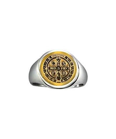 Catholic Unisex Gold Saint Benedict Ring Stainless Steel Catholic St Benedict Ring-St Benedict Holy Prayer Card Included (Gol...