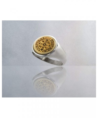 Catholic Unisex Gold Saint Benedict Ring Stainless Steel Catholic St Benedict Ring-St Benedict Holy Prayer Card Included (Gol...