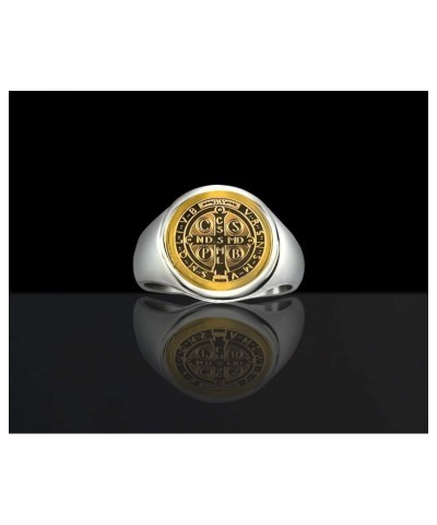 Catholic Unisex Gold Saint Benedict Ring Stainless Steel Catholic St Benedict Ring-St Benedict Holy Prayer Card Included (Gol...