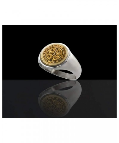 Catholic Unisex Gold Saint Benedict Ring Stainless Steel Catholic St Benedict Ring-St Benedict Holy Prayer Card Included (Gol...