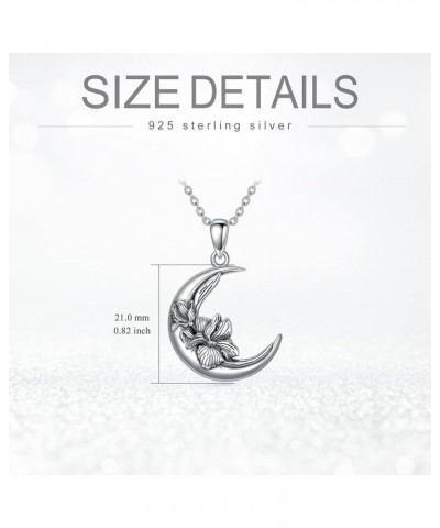 Mother's Day Gifts Birth Month Flower Necklace for Women S925 Sterling Silver Moon Crescent Shape Birth Flower Pendant Neckla...