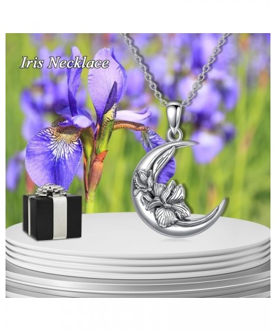 Mother's Day Gifts Birth Month Flower Necklace for Women S925 Sterling Silver Moon Crescent Shape Birth Flower Pendant Neckla...