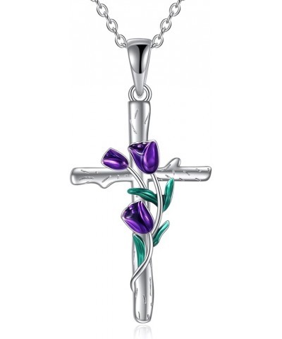 Tulips Necklace Sterling Silver Crystal Flower Tulips Jewelry Mother's Day Gifts for Mom cross $26.39 Necklaces