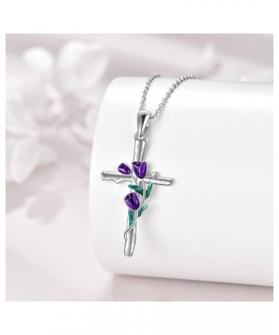 Tulips Necklace Sterling Silver Crystal Flower Tulips Jewelry Mother's Day Gifts for Mom cross $26.39 Necklaces