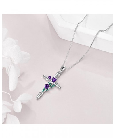 Tulips Necklace Sterling Silver Crystal Flower Tulips Jewelry Mother's Day Gifts for Mom cross $26.39 Necklaces