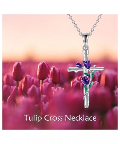 Tulips Necklace Sterling Silver Crystal Flower Tulips Jewelry Mother's Day Gifts for Mom cross $26.39 Necklaces