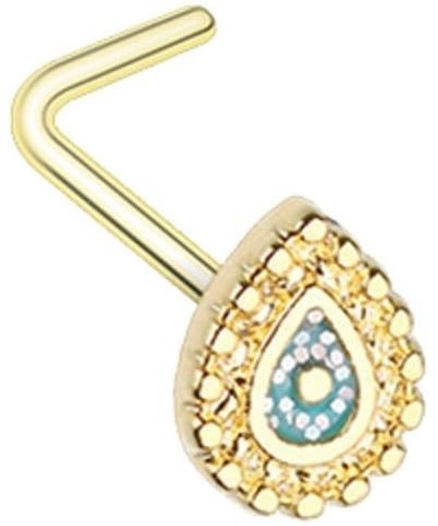 Sparkling Ornate Teardrop L-Shaped Nose Stud Ring 20 GA, 9/32", Gold $9.51 Body Jewelry