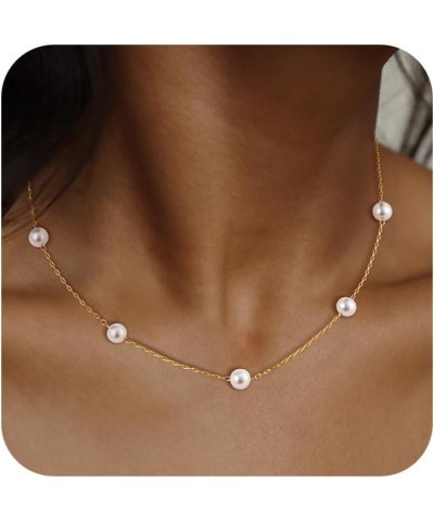 Dainty Gold Pearl Necklace for Women, Trendy 14k Gold Plated/Silver Pearl Choker Necklace Set Cute Layered Single Pearl Penda...