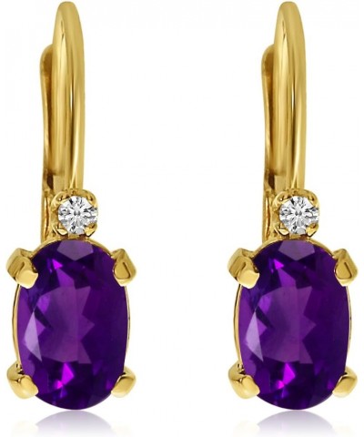 14k Gold Oval Gemstone and Diamond Leverback Earrings Amethyst Yellow Gold $85.68 Earrings