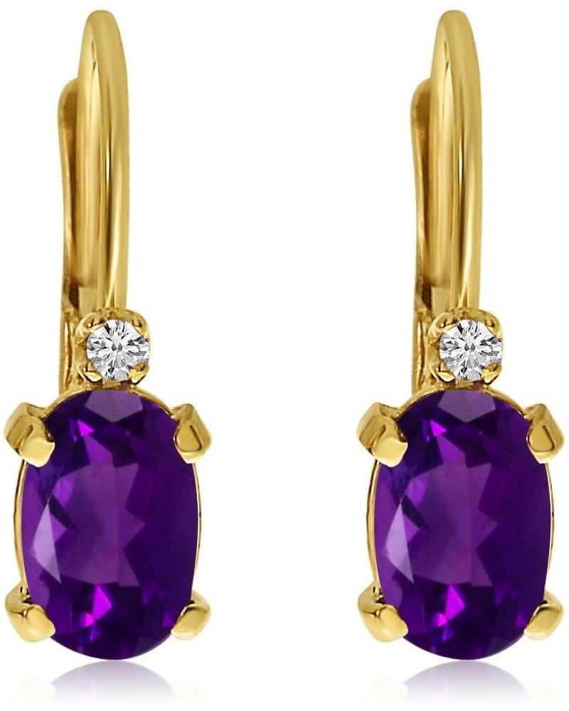 14k Gold Oval Gemstone and Diamond Leverback Earrings Amethyst Yellow Gold $85.68 Earrings