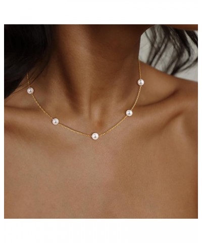 Dainty Gold Pearl Necklace for Women, Trendy 14k Gold Plated/Silver Pearl Choker Necklace Set Cute Layered Single Pearl Penda...