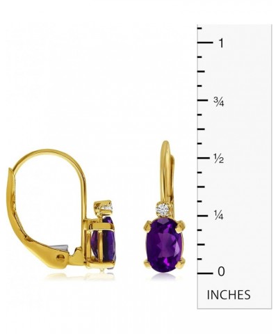 14k Gold Oval Gemstone and Diamond Leverback Earrings Amethyst Yellow Gold $85.68 Earrings