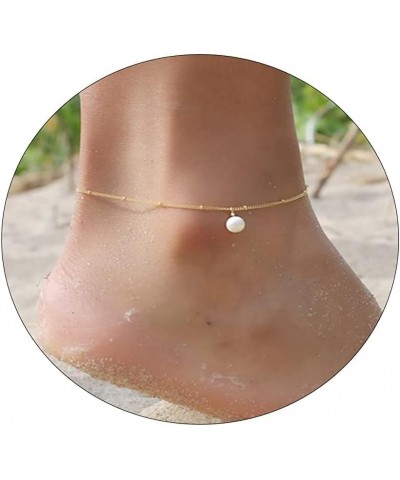 14K Gold Plated Layered Anklets Pearl Anklet Dainty Herringbone Ankle Bracelet Satellite Chain Anklets Snake Chain Anklets Cu...