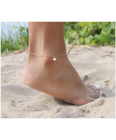 14K Gold Plated Layered Anklets Pearl Anklet Dainty Herringbone Ankle Bracelet Satellite Chain Anklets Snake Chain Anklets Cu...