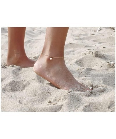 14K Gold Plated Layered Anklets Pearl Anklet Dainty Herringbone Ankle Bracelet Satellite Chain Anklets Snake Chain Anklets Cu...