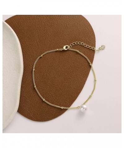 14K Gold Plated Layered Anklets Pearl Anklet Dainty Herringbone Ankle Bracelet Satellite Chain Anklets Snake Chain Anklets Cu...