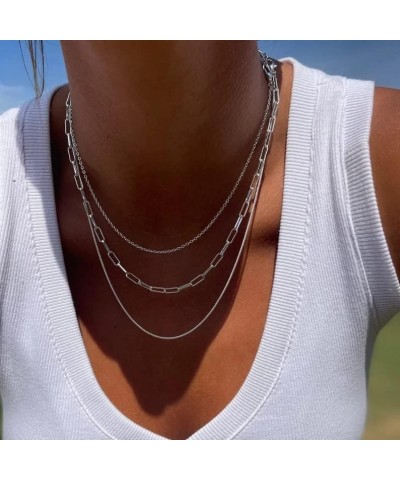 Dainty Gold Necklace for Women 14K Plated Layered Chain Necklaces Trible Layering Paper Clip Chain Hammered Disc Link Necklac...