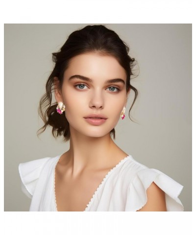 Rhinestone Pearl Drop Earrings Sparkly Faux Pearl Statement Earring Studs for Women Wedding Prom Hot Pink $10.43 Earrings