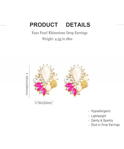 Rhinestone Pearl Drop Earrings Sparkly Faux Pearl Statement Earring Studs for Women Wedding Prom Hot Pink $10.43 Earrings