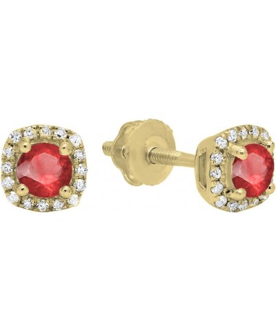 10K 3.5 MM Each Round Lab Created Gemstone & White Diamond Ladies Halo Stud Earrings, Yellow Gold Ruby $57.49 Earrings