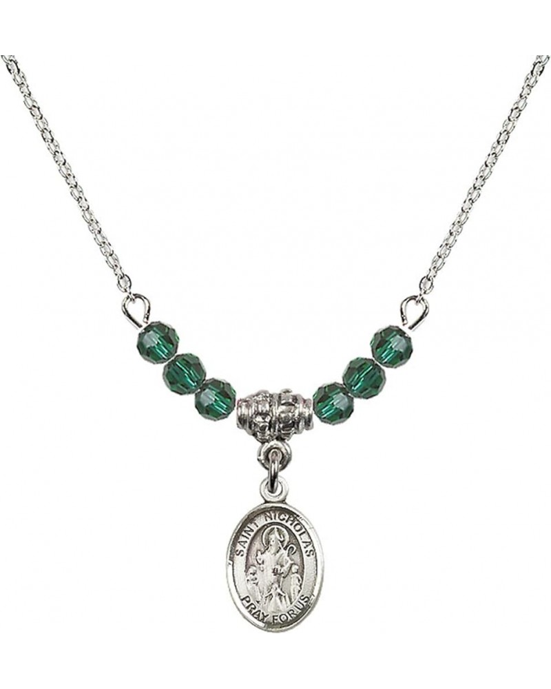 May Birth Month Bead Necklace with Catholic Patron Saint Petite Charm, 18 Inch Saint Nicholas $32.51 Necklaces