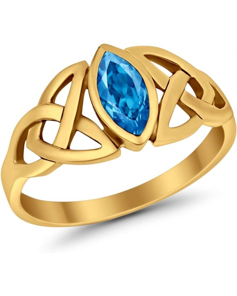 Celtic Bezel Marquise Solitaire Ring Simulated Stone 925 Sterling Silver Yellow Tone, Simulated Blue Topaz CZ $9.24 Rings