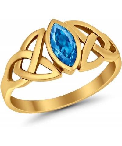 Celtic Bezel Marquise Solitaire Ring Simulated Stone 925 Sterling Silver Yellow Tone, Simulated Blue Topaz CZ $9.24 Rings