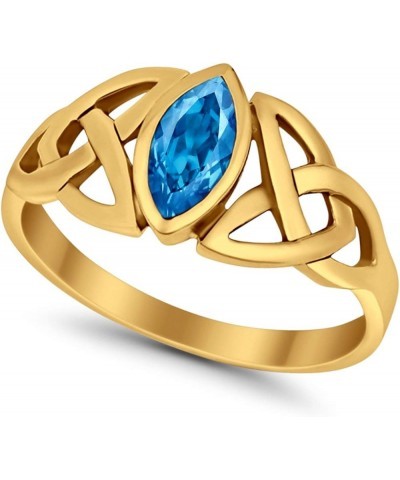 Celtic Bezel Marquise Solitaire Ring Simulated Stone 925 Sterling Silver Yellow Tone, Simulated Blue Topaz CZ $9.24 Rings