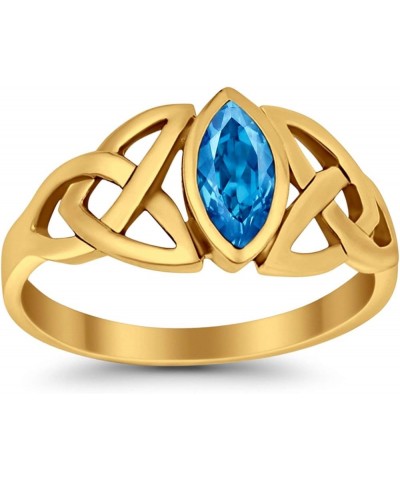 Celtic Bezel Marquise Solitaire Ring Simulated Stone 925 Sterling Silver Yellow Tone, Simulated Blue Topaz CZ $9.24 Rings