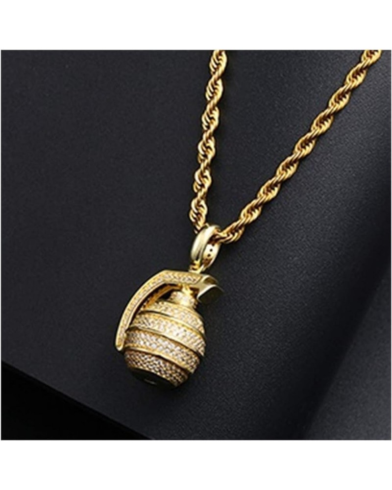 Hip Hop Hand Grenade Bomb Pendant Necklace Gold Silver Color For Women Men Cubic Zircon Fashion Party Jewelry 18inch Tennis C...