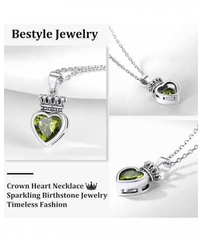 Sterling Silver Princess Queen Crown Heart Birthstone Necklaces for Women Girls, Heart Gemstone Crown Necklace Queen of My He...