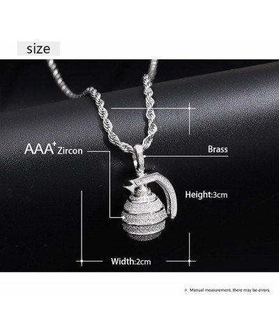 Hip Hop Hand Grenade Bomb Pendant Necklace Gold Silver Color For Women Men Cubic Zircon Fashion Party Jewelry 18inch Tennis C...