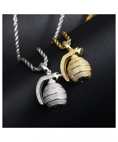 Hip Hop Hand Grenade Bomb Pendant Necklace Gold Silver Color For Women Men Cubic Zircon Fashion Party Jewelry 18inch Tennis C...