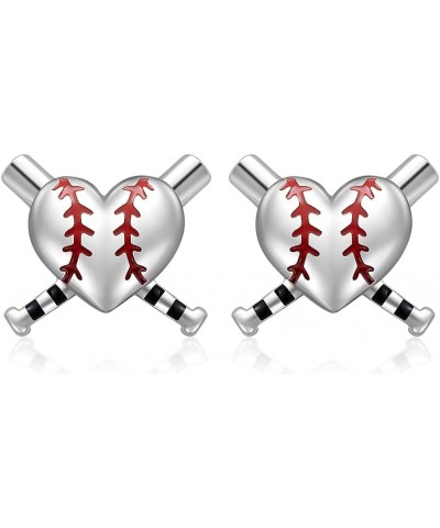 Softball Earrings Baseball Earrings for Women Stud 925 Sterling Silver Baseball Bat Earring Heart Earring Sport Lover Softbal...