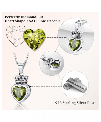 Sterling Silver Princess Queen Crown Heart Birthstone Necklaces for Women Girls, Heart Gemstone Crown Necklace Queen of My He...