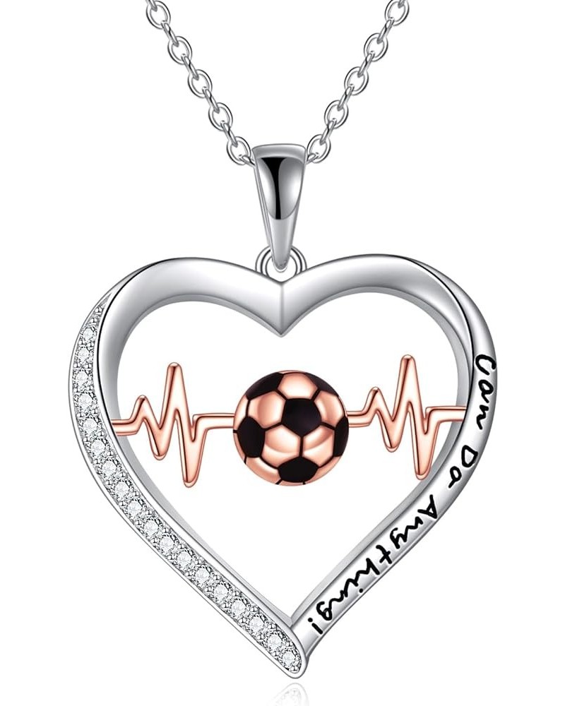 Basketball/Soccer Women's Sterling Silver Necklace, Love Pendant Jewelry Necklace for Mother, Hypoallergenic Heart Silver Nec...