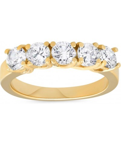 14k Yellow Gold 1 1/2 Ct T.W. Round-Cut Natural Diamond Wedding Ring Five Stone Anniversary Women's Stackable Band $322.00 Rings