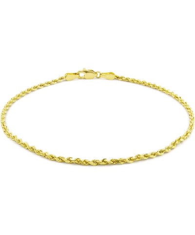 14k Yellow Gold 1.8mm Solid Rope Chain Diamond Cut Link Bracelet or Anklet, Womens Mens Lobster Clasp 7" 7.5" 8" 8.5" 9 Yello...