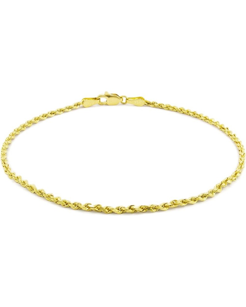 14k Yellow Gold 1.8mm Solid Rope Chain Diamond Cut Link Bracelet or Anklet, Womens Mens Lobster Clasp 7" 7.5" 8" 8.5" 9 Yello...