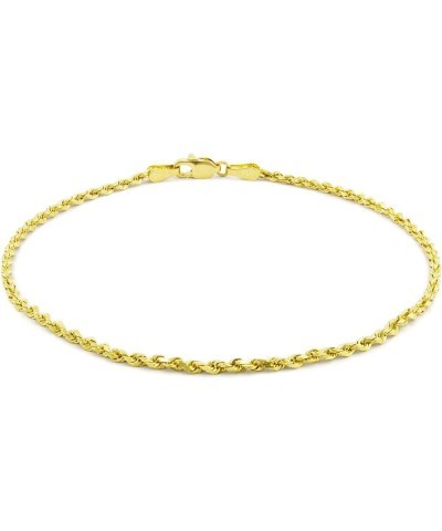 14k Yellow Gold 1.8mm Solid Rope Chain Diamond Cut Link Bracelet or Anklet, Womens Mens Lobster Clasp 7" 7.5" 8" 8.5" 9 Yello...