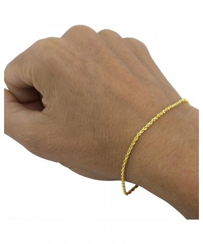 14k Yellow Gold 1.8mm Solid Rope Chain Diamond Cut Link Bracelet or Anklet, Womens Mens Lobster Clasp 7" 7.5" 8" 8.5" 9 Yello...